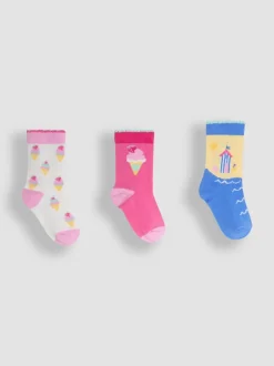JoJo Maman Bébé Pink 3-Pack Printed Socks