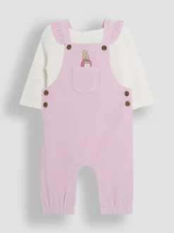 JoJo Maman Bébé Pink Peter Rabbit Appliqué Velour Dungarees and Body Set