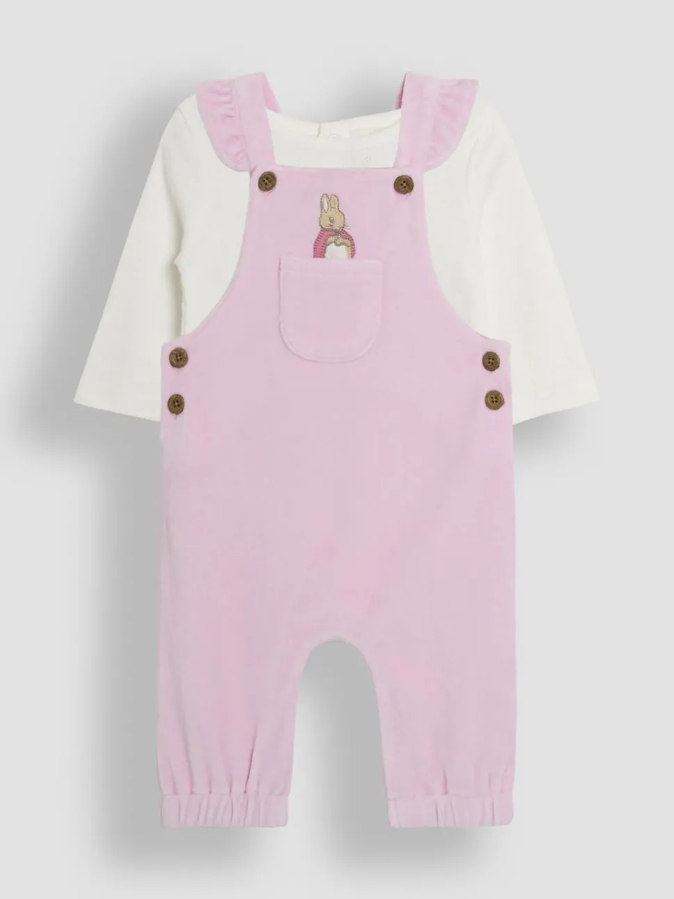 JoJo Maman Bébé Pink Peter Rabbit Appliqué Velour Dungarees and Body Set