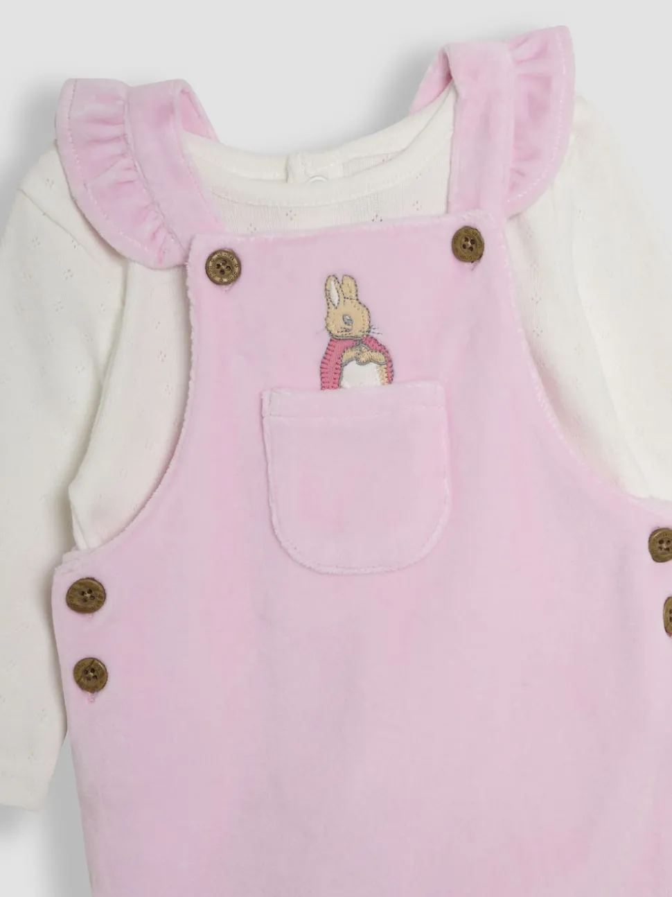 JoJo Maman Bébé Pink Peter Rabbit Appliqué Velour Dungarees and Body Set