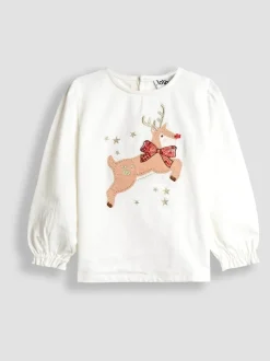 JoJo Maman Bébé Pink Reindeer Top & Tulle Skirt Set