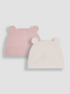 JoJo Maman Bébé Pink Rib 2-Pack Baby Hats