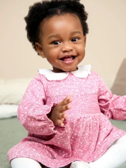 JoJo Maman Bébé Pink Smocked Collared Dress