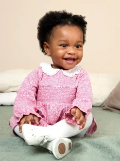 JoJo Maman Bébé Pink Smocked Collared Dress