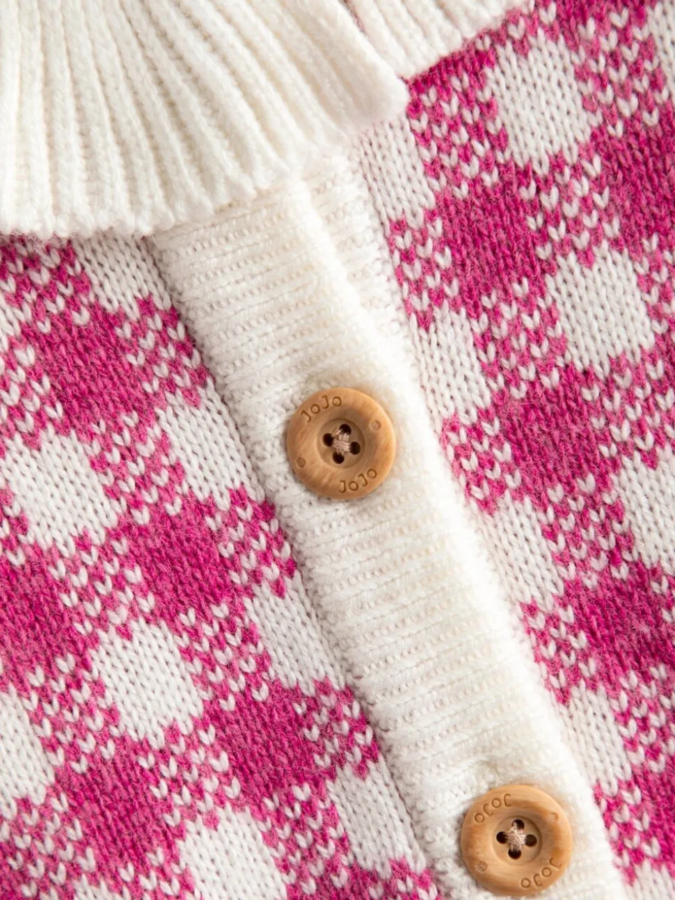 JoJo Maman Bébé Pink Strawberry Gingham Frill-Neck Appliqué Cardigan