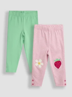 JoJo Maman Bébé Pink Strawberry & Daisy 2-Pack Appliqué Knee Leggings