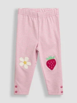 JoJo Maman Bébé Pink Strawberry & Daisy 2-Pack Appliqué Knee Leggings