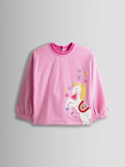 JoJo Maman Bébé Pink Unicorn Appliqué Stripe Top
