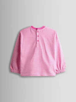 JoJo Maman Bébé Pink Unicorn Appliqué Stripe Top