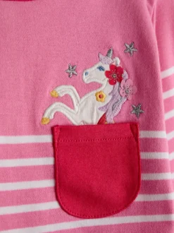 JoJo Maman Bébé Pink Unicorn Breton Pocket Top