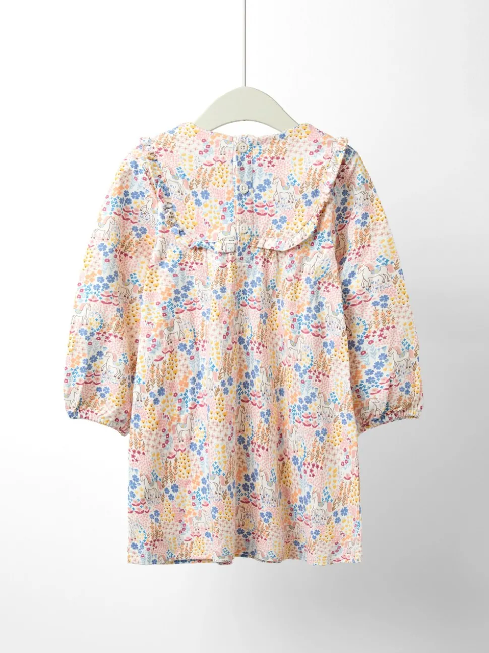 JoJo Maman Bébé Pink Unicorn Floral Printed Yoke Dress