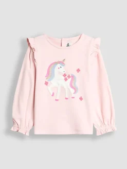 JoJo Maman Bébé Pink Unicorn Frill Sleeve Top & Tulle Skirt Set