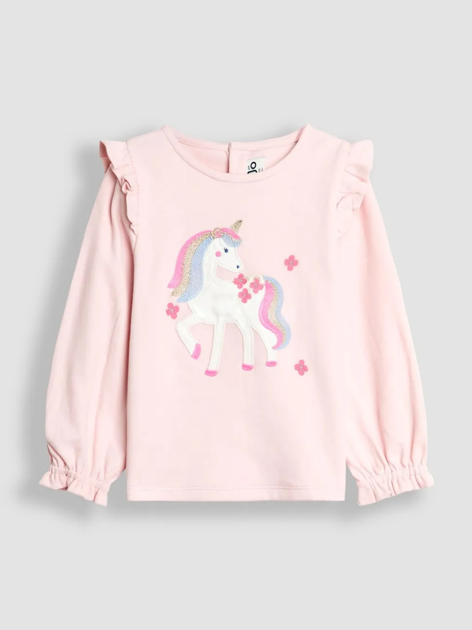 JoJo Maman Bébé Pink Unicorn Frill Sleeve Top & Tulle Skirt Set