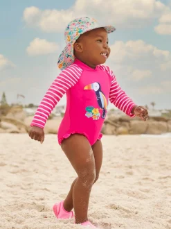 JoJo Maman Bébé Pink UPF 50 Long Sleeve Swimsuit