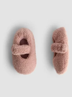 JoJo Maman Bébé Pink Velvet Bow Ballet Pump Slippers