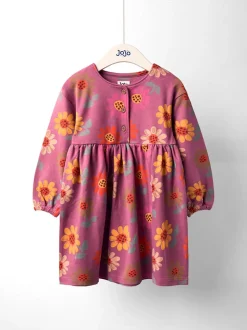 JoJo Maman Bébé Plum Pink Autumn Floral Button Front Printed Dress