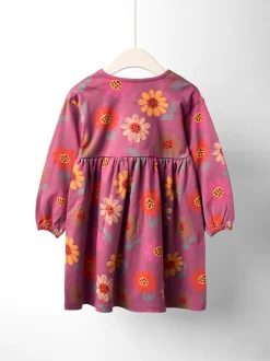 JoJo Maman Bébé Plum Pink Autumn Floral Button Front Printed Dress