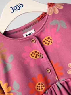 JoJo Maman Bébé Plum Pink Autumn Floral Button Front Printed Dress