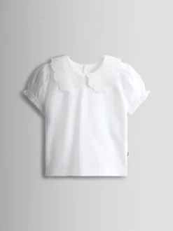 JoJo Maman Bébé Pure White Broderie Collar T-shirt