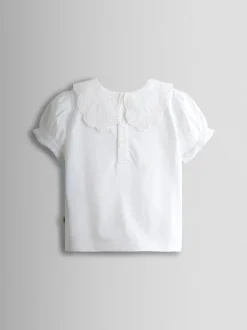 JoJo Maman Bébé Pure White Broderie Collar T-shirt