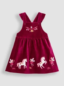 JoJo Maman Bébé Purple Berry Unicorn Appliqué Pinafore Dress & Top Set