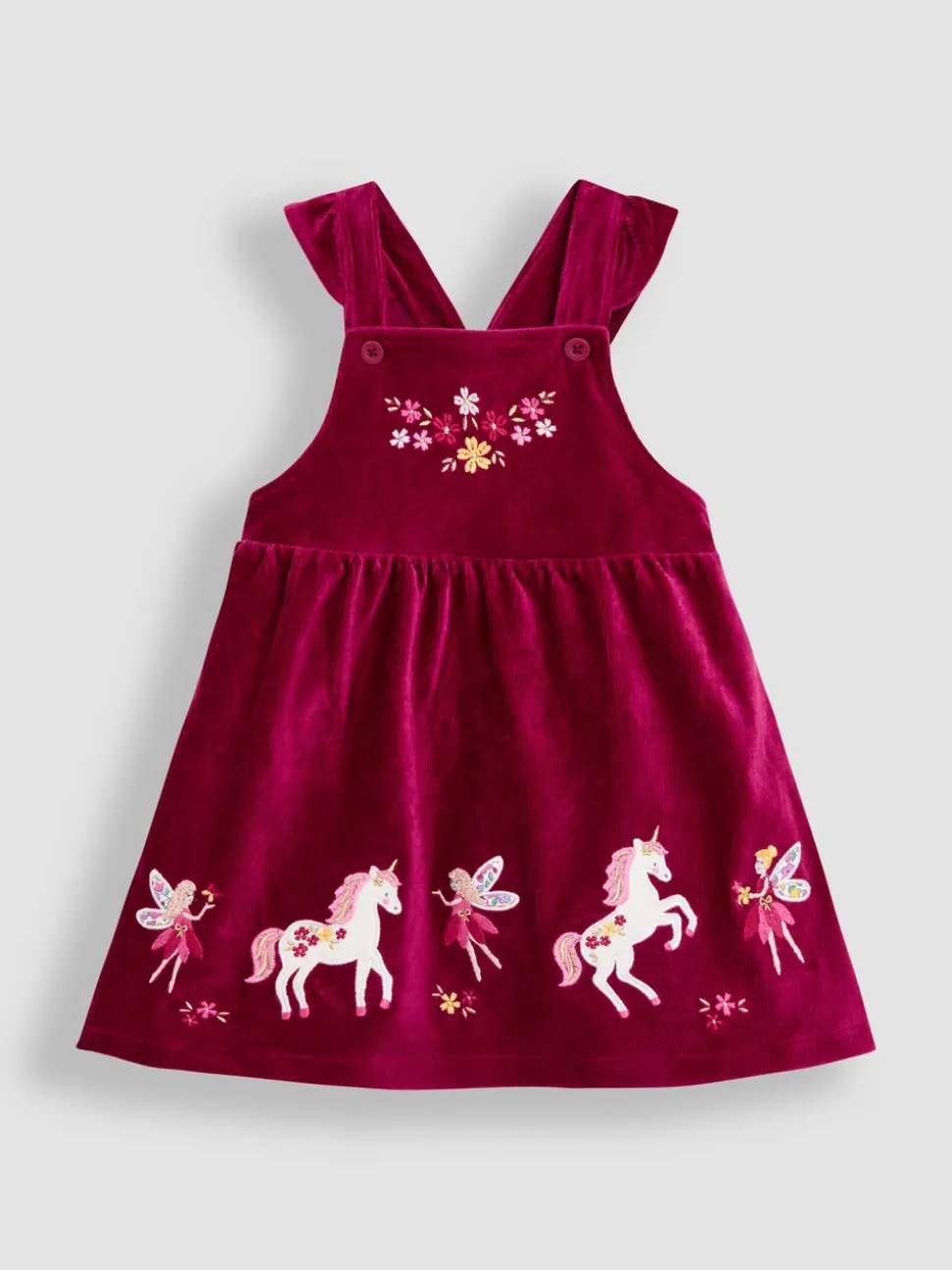 JoJo Maman Bébé Purple Berry Unicorn Appliqué Pinafore Dress & Top Set