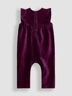 JoJo Maman Bébé Purple Butterfly Appliqué Velour Dungarees & Top Set