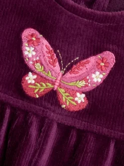 JoJo Maman Bébé Purple Butterfly Appliqué Velour Dungarees & Top Set