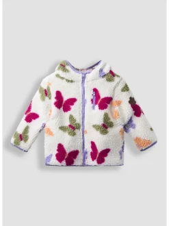 JoJo Maman Bébé Purple Butterfly Appliqué Reversible Fleece Jacket
