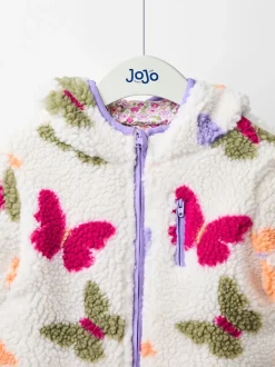 JoJo Maman Bébé Purple Butterfly Appliqué Reversible Fleece Jacket