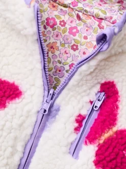 JoJo Maman Bébé Purple Butterfly Appliqué Reversible Fleece Jacket