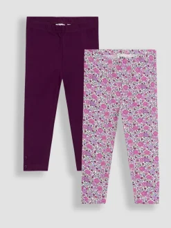 JoJo Maman Bébé Purple Dark 2-Pack Ditsy Floral Leggings