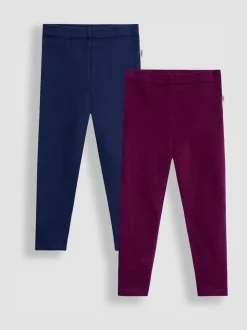 JoJo Maman Bébé Purple Fleece-Lined Leggings 2-Pack