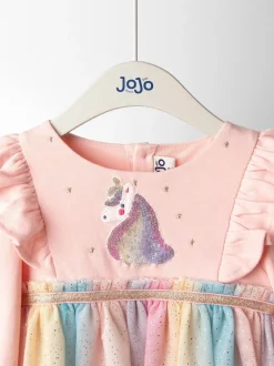 JoJo Maman Bébé Purple Unicorn Appliqué Tulle Party Dress