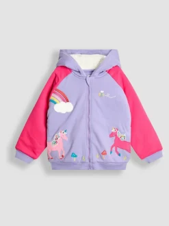 JoJo Maman Bébé Purple Unicorn & Rainbow Appliqué Cosy Hoodie