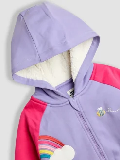 JoJo Maman Bébé Purple Unicorn & Rainbow Appliqué Cosy Hoodie
