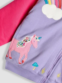JoJo Maman Bébé Purple Unicorn & Rainbow Appliqué Cosy Hoodie