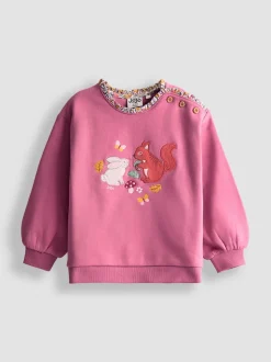 JoJo Maman Bébé Purple Woodland Friends Appliqué Sweatshirt With Frill