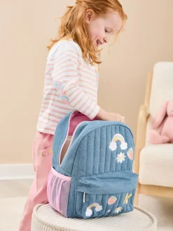 JoJo Maman Bébé Quilted Denim Embroidered Medium Backpack
