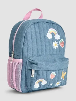JoJo Maman Bébé Quilted Denim Embroidered Medium Backpack