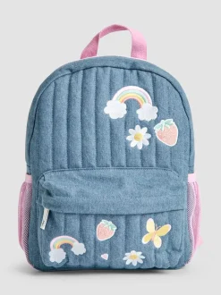 JoJo Maman Bébé Quilted Denim Embroidered Medium Backpack
