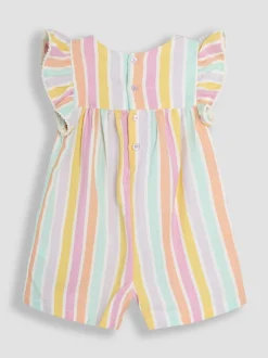 JoJo Maman Bébé Rainbow Stripe Frill Sleeve Playsuit