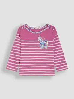 JoJo Maman Bébé Raspberry Pink Unicorn Appliqué Pocket Breton Top