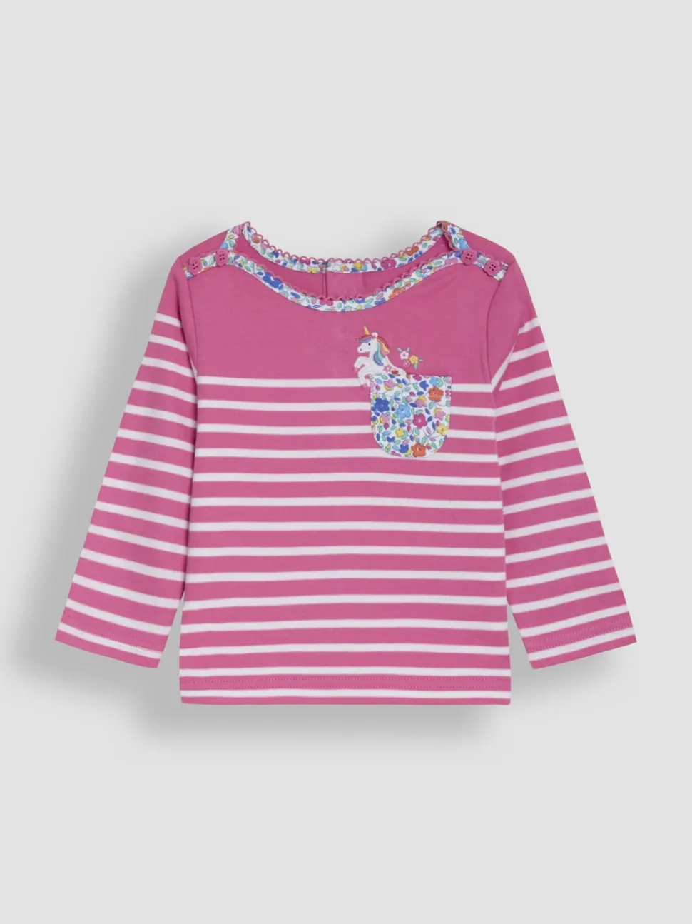 JoJo Maman Bébé Raspberry Pink Unicorn Appliqué Pocket Breton Top