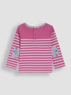 JoJo Maman Bébé Raspberry Pink Unicorn Appliqué Pocket Breton Top