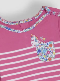 JoJo Maman Bébé Raspberry Pink Unicorn Appliqué Pocket Breton Top