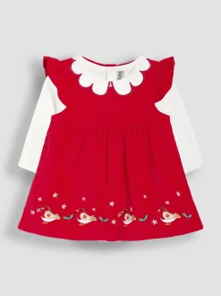 JoJo Maman Bébé Red Embroidered Cord Baby Dress & Body Set