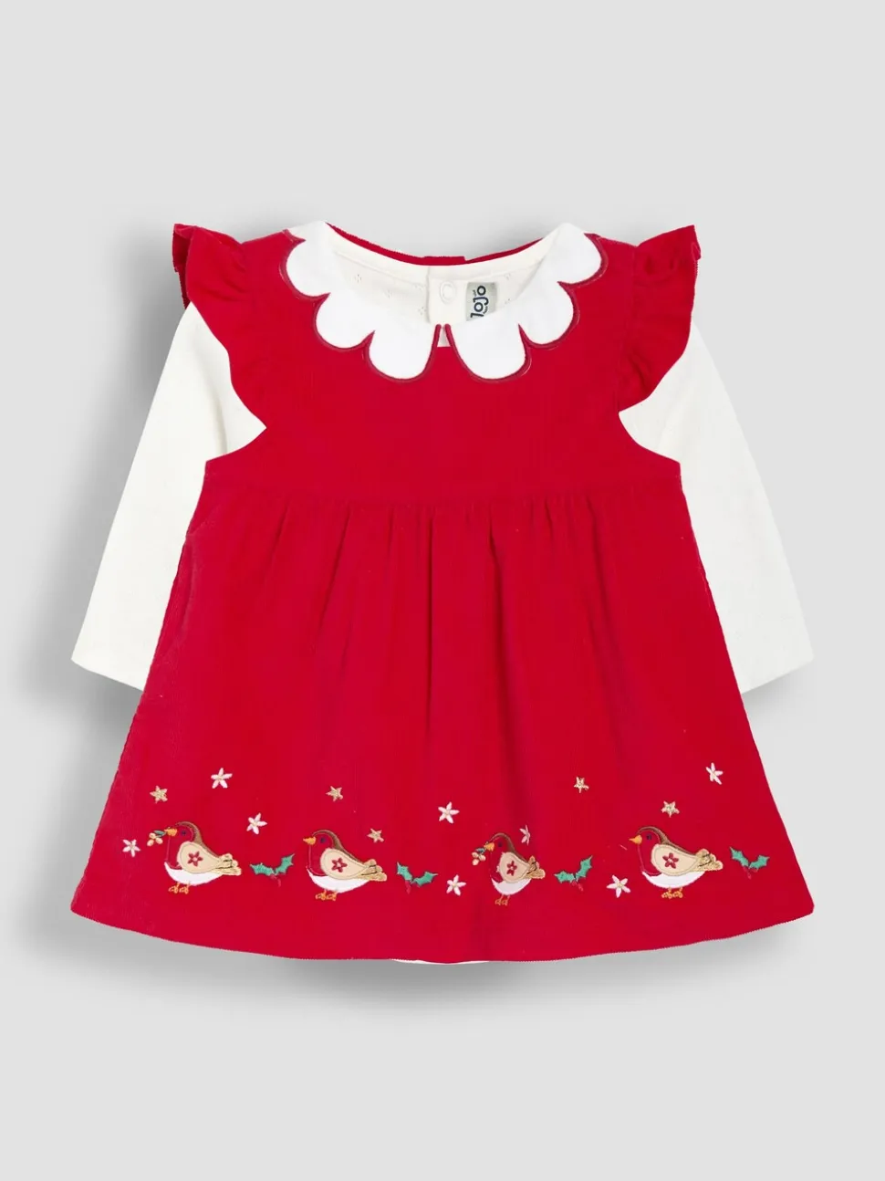 JoJo Maman Bébé Red Embroidered Cord Baby Dress & Body Set