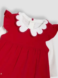 JoJo Maman Bébé Red Embroidered Cord Baby Dress & Body Set