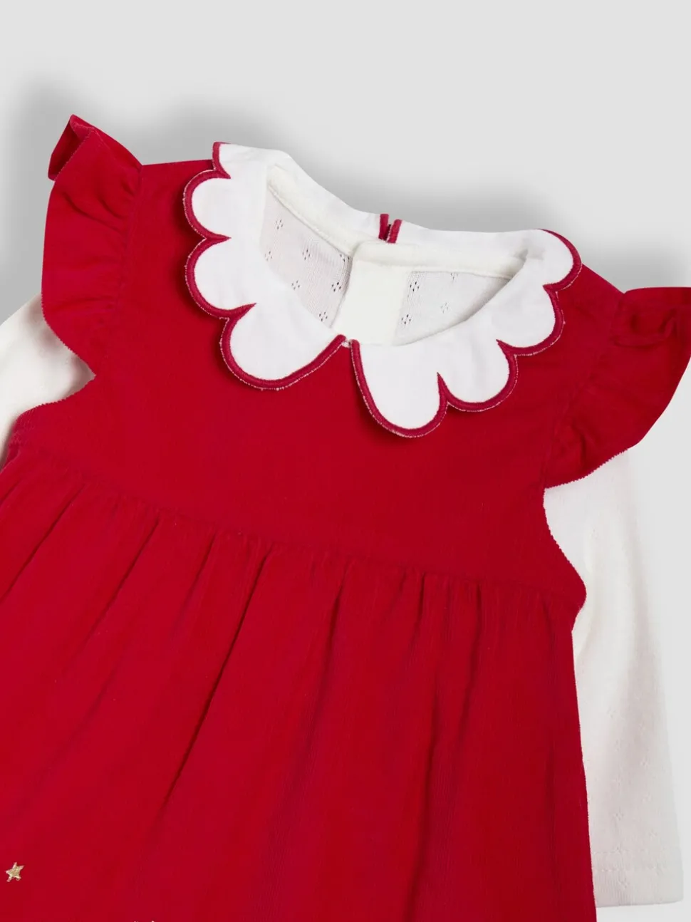 JoJo Maman Bébé Red Embroidered Cord Baby Dress & Body Set